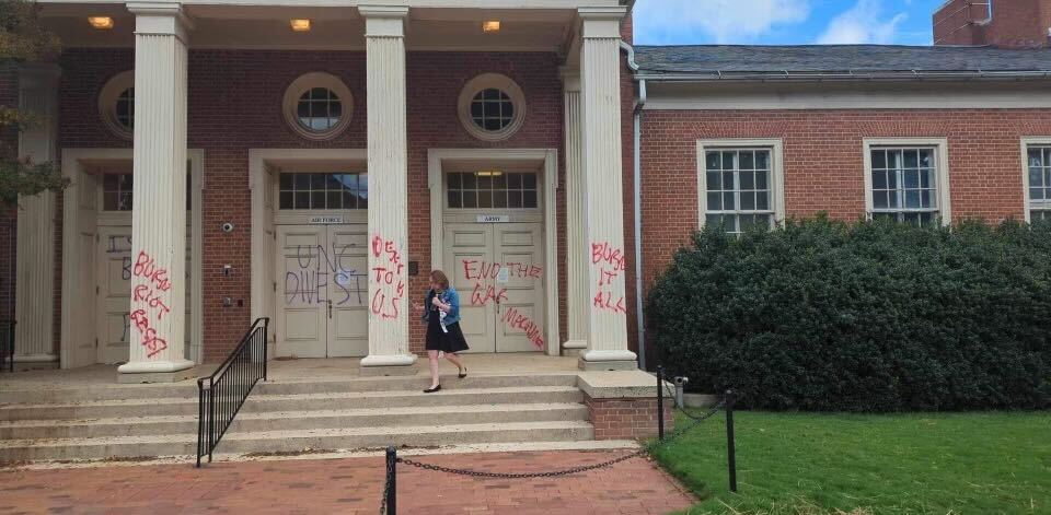 Anti-Israel Protesters at UNC Vandalize ROTC Building, Fraternity Brothers Clean Up After Them