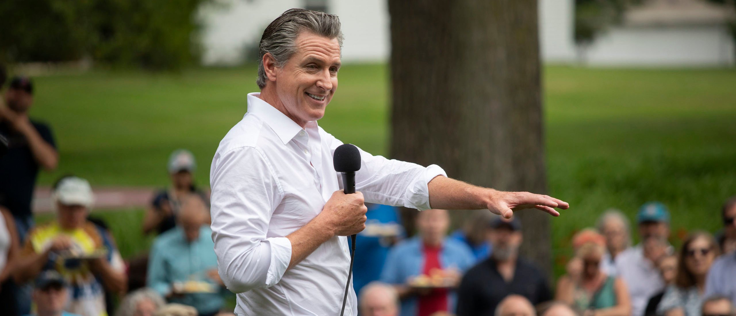 SOUTH HAVEN, MICHIGAN - JULY 4: California Gov. Gavin Newsom campaigns for President Joe Biden at the Van Buren County Democratic Party's "BBQ for Biden-Harris" event on July 4, 2024 in South Haven, Michigan. Gov. Newsom's name has been mentioned as a possible replacement for President Biden should the President decide to not run for re-election following his recent debate performance against former President Donald Trump. (Photo by Bill Pugliano/Getty Images)