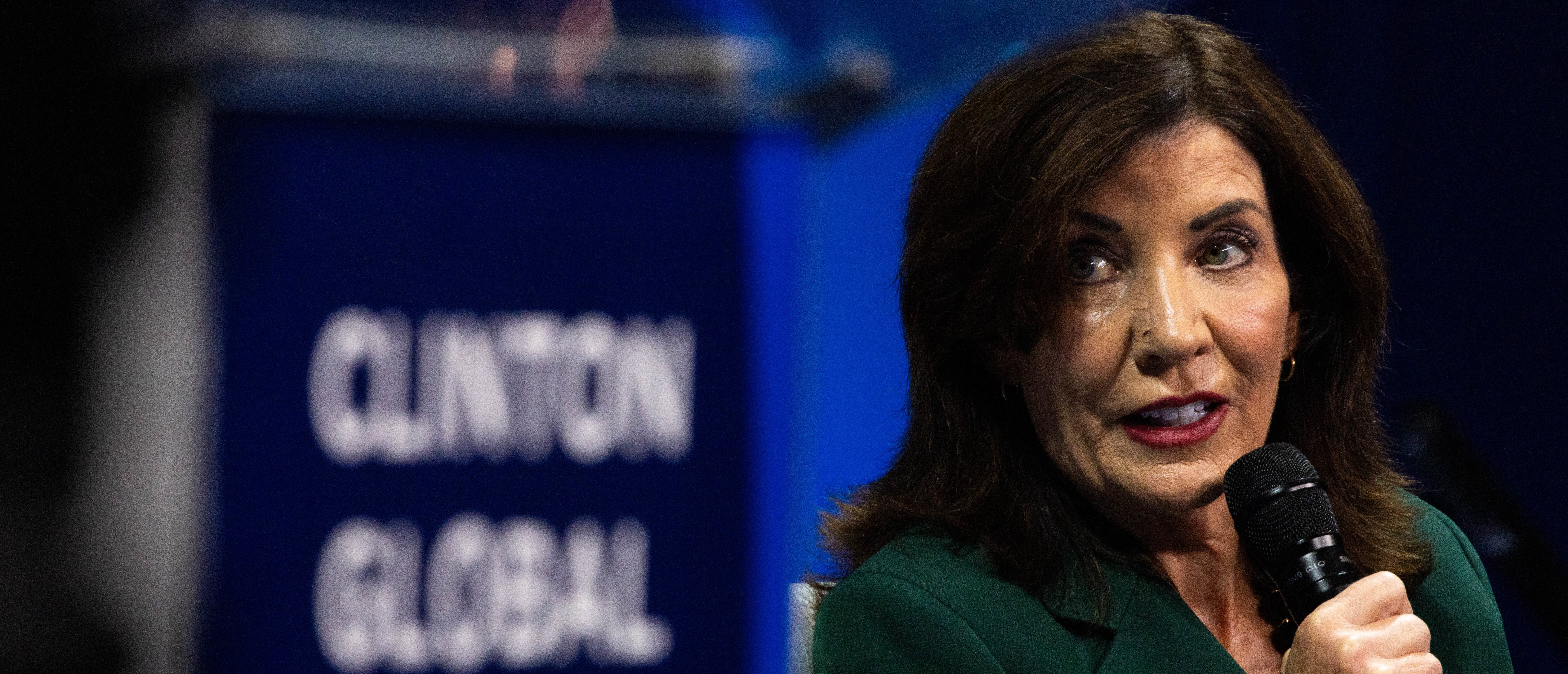 NEW YORK, NEW YORK - SEPTEMBER 23: New York Gov. Kathy Hochul speaks about gun violence in the United States during the Clinton Global Initiative (CGI) on September 23, 2024 in New York City. Coinciding with the U.N. General Assembly, the Clinton Global Initiative brings together business, government, and civil society leaders to drive progress on humanitarian response efforts to global crises. (Photo by Alex Kent/Getty Images)