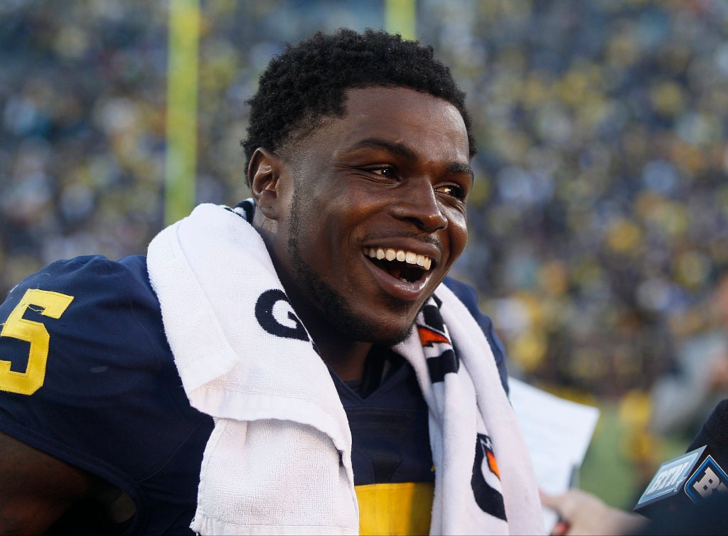 ANN ARBOR, MI - SEPTEMBER 17: Jabrill Peppers #5 smiles while being interviewed following a game against the Colorado Buffaloes at Michigan Stadium on September 17, 2016 in Ann Arbor, Michigan. (Photo by Duane Burleson/Getty Images)