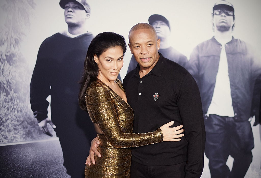 LOS ANGELES, CA - AUGUST 10: (Editors Note: Image has been processed using digital filters) Dr. Dre and wife Nicole Young attend the premiere of "Straight Outta Compton" at Microsoft Theater on August 10, 2015 in Los Angeles, California. (Photo by Jason Kempin/Getty Images)