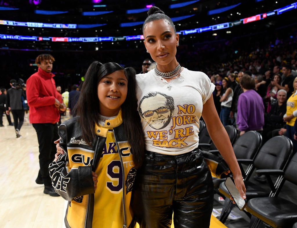 LOS ANGELES, CALIFORNIA - MAY 12: Kim Kardashian and daughter North West attend the Western Conference Semifinal Playoff game between the Los Angeles Lakers and Golden State Warriors at Crypto.com Arena on May 12, 2023 in Los Angeles, California. (Photo by Kevork Djansezian/Getty Images)