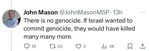 John Mason posts about the Israel-Gaza war on X 