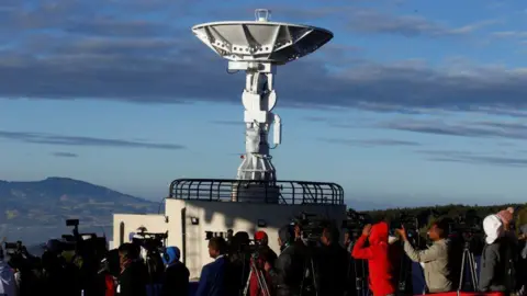 Getty Images A radio dish points upwards at Ethiopia's space centre near Addis Ababa. 
Ethiopia on Friday successfully launched first-ever earth observatory ETRSS-1 satellite designed to collect and forward data required to modernize agriculture and mitigate drought,