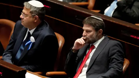 Reuters  Itamar Ben-Gvir and Bezalel Smotrich sitting in the Israeli parliament in 2022