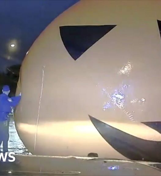 Giant 'runaway' Halloween pumpkin blocks road in Ohio