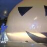 Giant 'runaway' Halloween pumpkin blocks road in Ohio