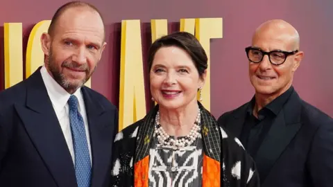 PA Media Ralph Fiennes, Isabella Rossellini and Stanley Tucci attend the BFI London Film Festival gala screening of Conclave, at the Royal Festival Hall, Southbank Centre in London