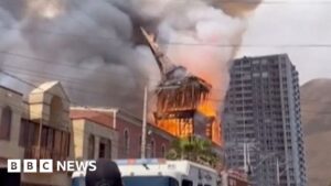 Tower falls as historic San Francisco Church destroyed by fire