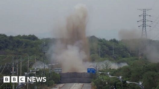 Watch moment North Korea blows up roads connecting to South Korea